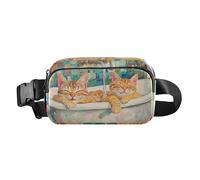 Esplosione radiante di colore Opera d'arte Carino Crossbody Bag Marsupio per uomo donna resistente all'acqua Cintura da corsa Marsupio, dolce Ocicat gatti Retro vasca da bagno, 1 size