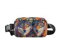 Esplosione radiante di colore Opera d'arte Carino Crossbody Bag Marsupio per uomo donna resistente all'acqua Cintura da corsa Marsupio, Vibrant Companions Lupo schizzato di colore, 1 size