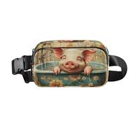 Esplosione radiante di colore Opera d'arte Carino Crossbody Bag Marsupio per uomo donna resistente all'acqua Cintura da corsa Marsupio, Sweet Pet Pig Retro vasca da bagno, 1 size