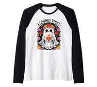 Espooky Vibes Día de Los Muertos Ghost Floral Sugar Skull Maglia con Maniche Raglan