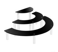 Espositore a 3 strati in acrilico trasparente a mezza luna per torte, dessert, statuette, cosmetici e gioielli con struttura (nero)