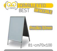 ESPOSITORE A CAVALLETTO IN ALLUMINIO BIFACCIALE 70X100 CORNICE 32 MM PUBBLICITA'