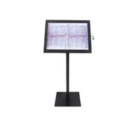 SECURIT - Espositore LED Black Star Con Palo e Base - Per Caffè, Ristoranti, Bar, Negozi - 4 Pagine A4 - LED Bianchi - Acciaio Martellato Nero - Cavo da 5m e Telecomando Incluso - Ruote non Incluse