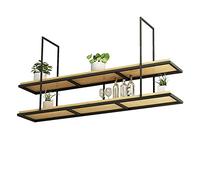 Espositore a mensola Galleggiante per Fiori e Vino - Scaffale portaoggetti da soffitto per casa e Cucina - Portabottiglie sospeso in Legno e Metallo Nero