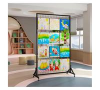 Espositore a pannello a griglia, in rete metallica, con 4 ruote e 20 ganci, autoportante, per fiere commerciali e mostre d'arte