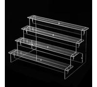 Espositore a scala in acrilico, trasparente, a più livelli, per bambole, personaggi, profumi, gioielli, bancone, vetrina, staccabile, organizer per la casa (4 ripiani, 29 cm)