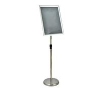 Espositore A4 Porta segnaletica Supporto per poster, da pavimento regolabile 70 a 120 cm, in metallo con base stabile ponderata display aziendali, ufficio, menu e avvisi A3 Silver Right-angle style