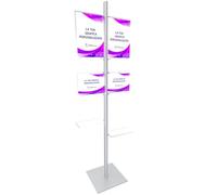 Espositore autoportante luminoso Flow-Foil, supporto da pavimento componibile con cartelle led in plexiglass, per informazioni, pubblicità, segnaletica per attività, stand fieristici, eventi, agenzie