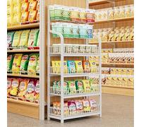 Espositore commerciale al dettaglio a 4 ripiani, scaffale in metallo per supermercato snack per dispensa domestica, teatro, organizer per sacchetti di patatine con guardrail (colore: bianco, taglia L