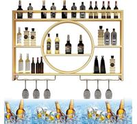 Espositore Creativo Per Vino Da Parete,Moderno Portabottiglie Da Parete Con Porta Calici Porta Bottiglie Di Vino Da Parete Moderno Portabottiglie(Size:47.2x5.9x31.5in,Color:Oro)