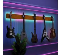 Espositore da parete multi-chitarra illuminato a LED, rack modulare retroilluminato con pannelli acustici, vetrina illuminata per smorzamento del suono per chitarre elettriche, bassi e acustiche |