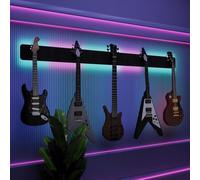 Espositore da parete multi-chitarra illuminato a LED, rack modulare retroilluminato con pannelli acustici, vetrina illuminata per smorzamento del suono per chitarre elettriche, bassi e acustiche |
