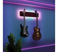 Espositore da parete multi-chitarra illuminato a LED | Rack modulare retroilluminato con pannelli acustici | Vetrina illuminata per chitarre elettriche, bassi e acustiche | [Borgogna | 2 chitarre+LED