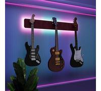 Espositore da parete multi-chitarra illuminato a LED | Rack modulare retroilluminato con pannelli acustici | Vetrina illuminata per chitarre elettriche, bassi e acustiche | [Borgogna | 3 chitarre+LED
