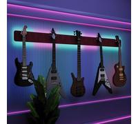 Espositore da parete multi-chitarra illuminato a LED | Rack modulare retroilluminato con pannelli acustici | Vetrina illuminata per chitarre elettriche, bassi e acustiche | [Borgogna | 5 chitarre+LED