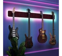 Espositore da parete multi-chitarra illuminato a LED | Rack modulare retroilluminato con pannelli acustici | Vetrina illuminata per chitarre elettriche, bassi e acustiche | [Borgogna | 4 chitarre+LED