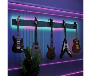 Espositore da parete multi-chitarra illuminato a LED, rack modulare retroilluminato con pannelli acustici, vetrina illuminata per smorzamento del suono per chitarre elettriche, bassi e acustiche |