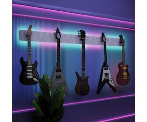 Espositore da parete multi-chitarra illuminato a LED, rack modulare retroilluminato con pannelli acustici, vetrina illuminata per smorzamento del suono per chitarre elettriche, bassi e acustiche |