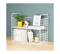 Espositore da pavimento a 2 ripiani, bianco, organizer da scrivania con design a rete metallica, per scrivania, organizer angolare per dormitorio, casa, trucco industriale Booksh