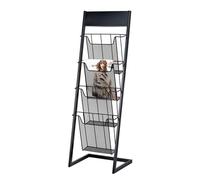 Espositore da pavimento a 4 ripiani nero per riviste, brochure e prodotti per ufficio, design elegante e robusto per una promozione efficace