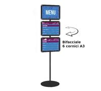 Espositore da pavimento porta comunicazioni 1 Montante 6 Cornici Orizzontali Formato A3 Dimensioni Ø35 x h1.75 cm Bifacciale nero nero