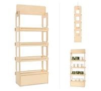 Espositore da Terra, in Legno, Semplice Montaggio a incastro, 4 Ripiani, Naturale e Sostenibile, H. 163 cm (Larghezza 66cm)