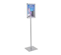 Espositore da terra monofacciale per poster A3, struttura in alluminio silver Ø40mm, base 36x36cm, H150cm