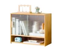 Espositore da terra Portaoggetti da scrivania in bambù, con libreria con ante scorrevoli in vetro, scaffale multifunzione for articoli di cancelleria for scrivania da ufficio Libreria industriale