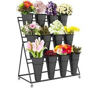 Espositore di Fiori, Scaffale Mobile Resistente Resistente del Carrello delle Piante A 3 Strati con Le Ruote, con I Secchi di Plastica, Facile da Installare, Adatto per Le Mostre d'Arte del, C