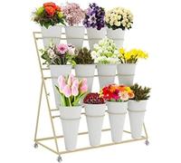 Espositore di Fiori, Scaffale Mobile Resistente Resistente del Carrello delle Piante A 3 Strati con Le Ruote, con I Secchi di Plastica, Facile da Installare, Adatto per Le Mostre d'Arte del, D