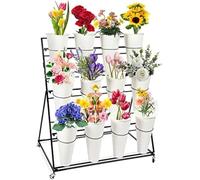 Espositore di Fiori, Scaffale Mobile Resistente Resistente del Carrello delle Piante A 3 Strati con Le Ruote, con I Secchi di Plastica, Facile da Installare, Adatto per Le Mostre d'Arte del, B