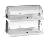 Espositore Doppio Ripiano da Banco Vetrinetta Porta Croissant Dolci per Bar Buffet Pasticceria 2 Piani Coperchio a Cupola Trasparente in SAN e Base PP H39xL50xP30cm Made in Italy Certificato