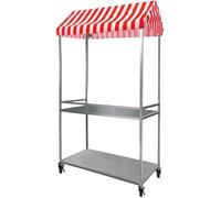 Espositore for bancarelle di mercato portatile a 2 livelli, carrello for cibo agricolo leggero con ruote, scaffale for concessioni di stand di cibo(Red,Width 100cm(40"))