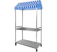 Espositore for bancarelle di mercato portatile a 2 livelli, carrello for cibo agricolo leggero con ruote, scaffale for concessioni di stand di cibo(Blue,Width 100cm(40"))