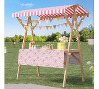 Espositore for bancarelle in legno, carrello for bancarelle portatile, stand pieghevole for venditori di cibo all'aperto, agricoltori con tenda da sole, carrelli(Pink,150CM/59IN)