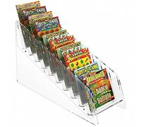 Espositore gratta e vinci da banco in plexiglass trasparente a 10 tasche - Misure: 12,5 x 40 x H23 cm