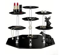Espositore in acrilico a 7 ripiani, organizer per dessert, gioielli, torte, ripiano trasparente multi livello per cosmetici, profumi, oggetti da collezione, vetrina da banco (nero)