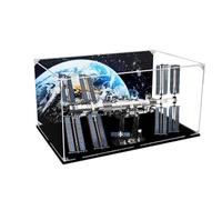 Espositore in acrilico compatibile con modello Le-go 21321 Stazione Spaziale Internazionale, scatola antipolvere, scatola trasparente, espositore (solo vetrina) (base nera+spray posteriore3 mm)
