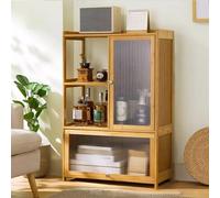 Espositore in acrilico per oggetti da collezione, telaio in bambù naturale, antipolvere, design con porta a battente, facile installazione, ideale per la decorazione della casa o dell'ufficio (opzioni