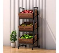 Espositore in legno a 3 livelli per frutta e verdura, con ruote, per supermercato, organizer per frutta e verdura marrone