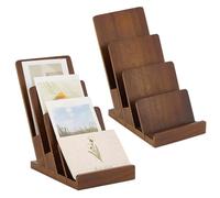Espositore in legno a 4 ripiani per brochure, 11,5 x 16,7 x 19,6 cm, colore marrone, per riviste e opuscoli e biglietti di auguri, per ufficio e ristorante