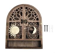 Espositore in legno con simbolo del sole e della luna, supporto in cristallo, decorazione gotica per piccole piante e oggetti spirituali