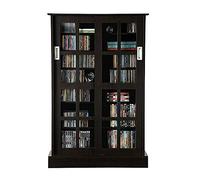 Espositore in legno espresso per CD, DVD, organizer a torre per riporre oggetti, espositore, scatole in legno MDF e vetro temperato, 124,5 x 81,3 x 24,1 cm (altezza x larghezza x profondità)