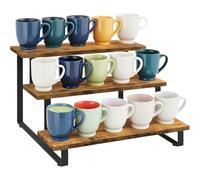 Espositore in legno rustico a 3 piani: scaffale portatile a gradini per mercati agricoli, decorazione da tavolo al dettaglio, esposizione per feste di catering, espositore per gioielli in stile