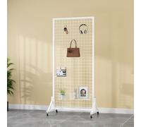 Espositore Mobile con Pannello Gridwall, scaffale portaoggetti in Rete Metallica con 4 Ruote e 20 Ganci, Ideale per fiere al Dettaglio, mostre d'Arte e soluzioni di Merchandising.
