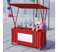 Espositore mobile per alimenti con scatola di immagazzinaggio, bancarella del mercato del ferro per la vendita di snack, bevande, hot dog su Market Street
