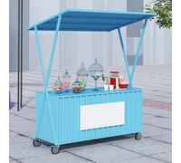 Espositore mobile per alimenti con scatola di immagazzinaggio, bancarella del mercato del ferro per la vendita di snack, bevande, hot dog su Market Street