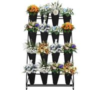 Espositore mobile per fiori con secchi in plastica, supporto per piante in ferro su 4 ruote, scaffale in metallo per fioristi, negozio di fiori freschi, organizer per bouquet