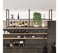 Espositore multifunzionale da soffitto con portabottiglie da appendere e portaoggetti da cucina, facile da installare, mensola decorativa in ferro per bar, nero, 120 x 30 x 80 cm