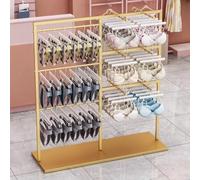 Espositore per biancheria intima Espositori per abbigliamento al dettaglio Espositore da pavimento in metallo per reggiseni, biancheria intima, pantaloncini, calzini, cappelli(Gold,120x40x130cm)